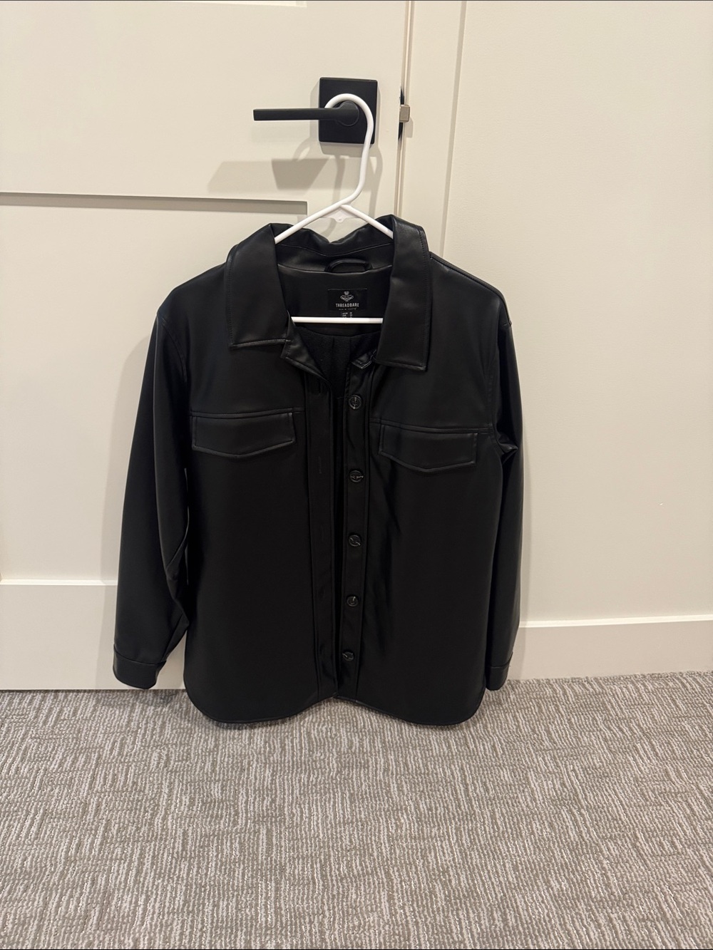 Black Faux Leather Button-Up Shacket